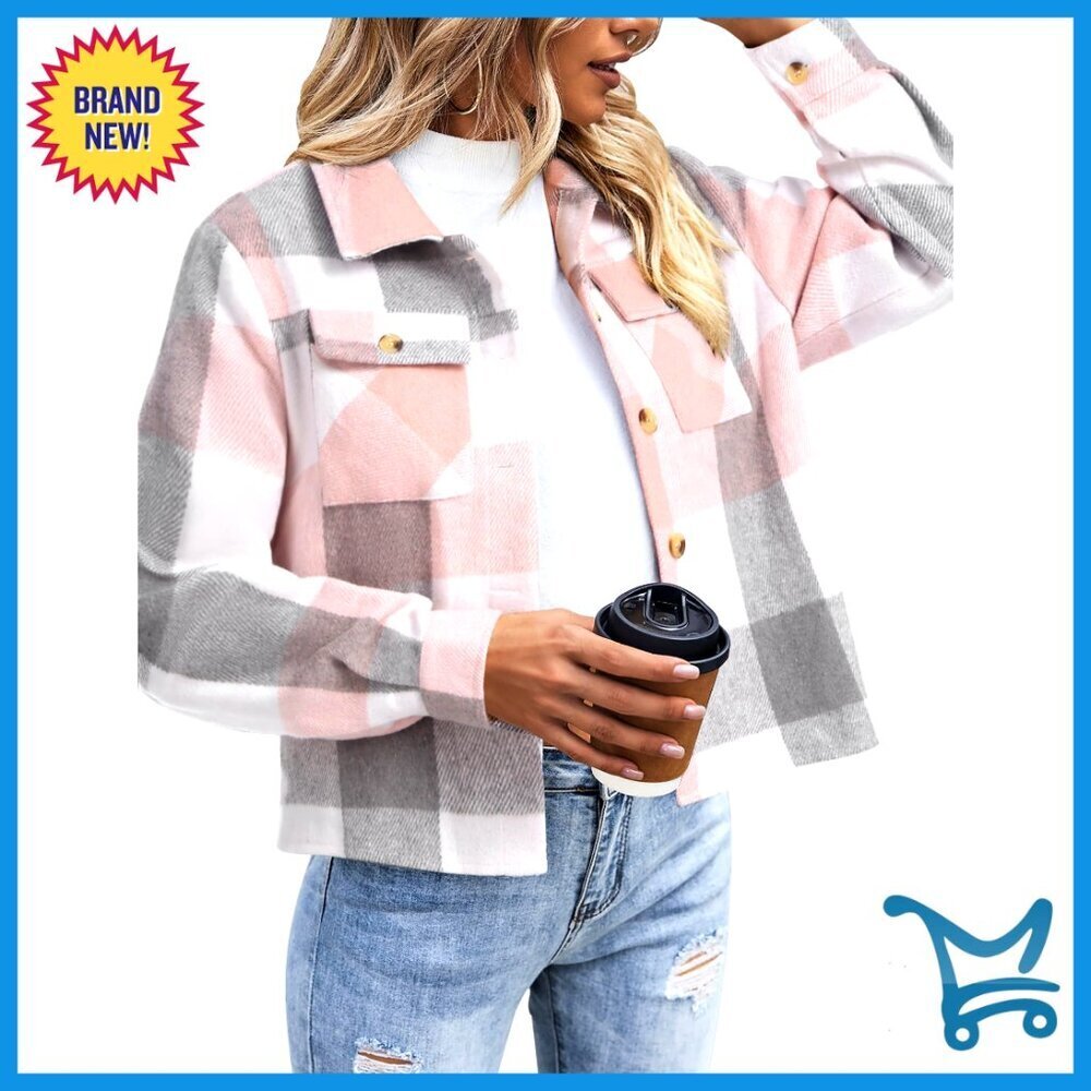 Cropped Flannel Shacket Plaid Button Down Vintage Casual Jacket Y2K Chic